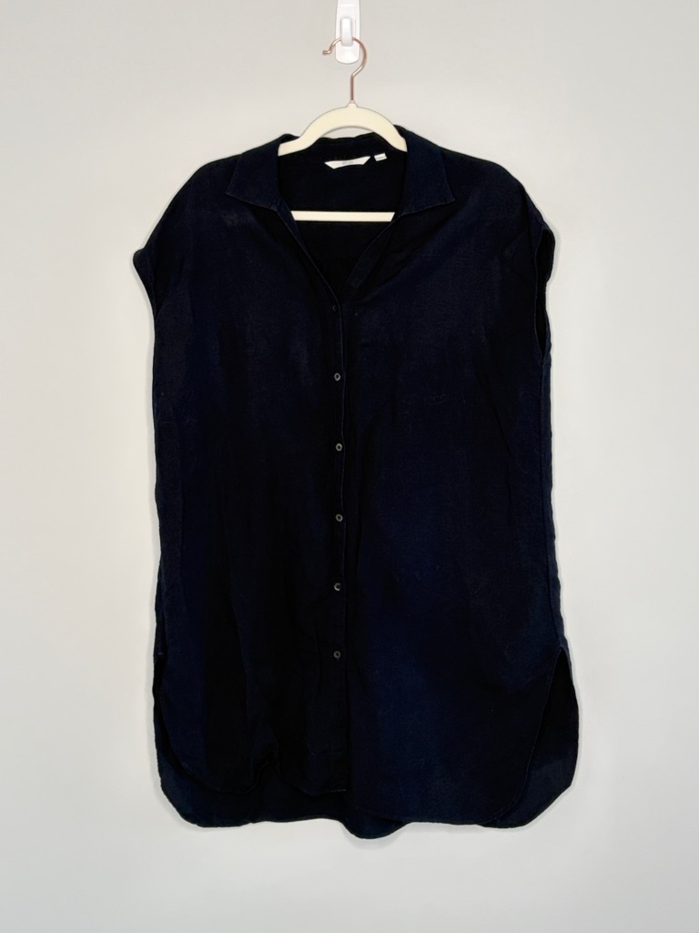 Uniqlo Navy Button-Up Sleeveless Dress Medium Breezy Summer Minimalist